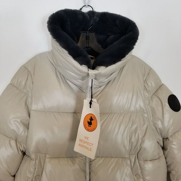 Save the Duck Women Moma Puffer Jacket Sz XL Beige Insulated Zip Up Warm - Picture 3 of 12